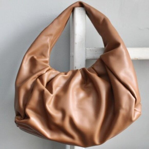 Brown Shoulder Pouch Minimalist Slouch Faux Leather Hand-Bag Purse - Picture 2 of 6